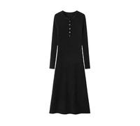 ZSLFCBD Robe Femme Pull Tricotée pour Femmes, Manches Longues, Mi-Longue, Longueur Aux Genoux, Mode Hiver, Garde-Robe Polyvalente-Noir-s