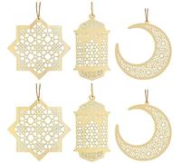 ZSLJSWDZ 6 Pièces Ornement Eid Bricolage Décorations ，Pendentif en Bois Ornement ， pour Ramadan Mubarak Eid Décorations . LJ-BJkzj6