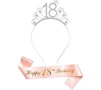 ZSLJSWDZ Bandeaux Couronne Strass,Joyeux Anniversaire Echarpe,pour 18 Ans Fille Adulte Cadeau Birthday Décorations
