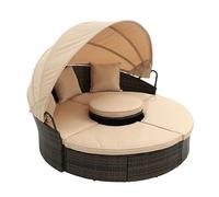 ZSLKDL Salon rond en rotin avec auvent Bali Lit d'extérieur Canapé-lit en osier avec table basse relevable