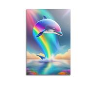 ZSLYMX Poster animal Transformed Into A Rainbow Dolphin Marvel - Impression sur toile pour décoration de chambre à coucher - Moderne - 20 x 30 cm