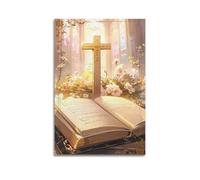 ZSLYMX Poster chrétien sur toile pour décoration de chambre à coucher - Motif croix de Jésus devant la Bible - 20 x 30 cm