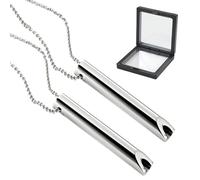 ZSMJAER 2 Pièces Collier Sifflet, Ensemble de Colliers de Respiration Inoxydable, Collier de Respiration, Avec Boîte Cadeau, pour Soulagement Anxiété Stress Méditation Apaisement Yoga Collier (Silver)
