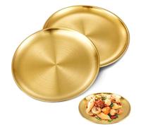 ZSMJAER 2 Pièces Plateau de service rond en acier inoxydable,Plateau décoratif pour la restauration plateau à fruits plateau à gâteau présentoir,doré,30CM