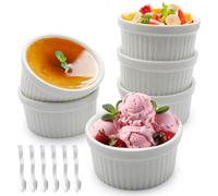 ZSMJAER Moules à Soufflé Lot de 6 185ml et 6 Fourchettes en Inox, Ramequins Porcelaine Passe au Micro-ondes et Four, Parfait pour Aux Soufflés, Crèmes Brulées, Gâteaux, Glaces, Crèmes et Flans
