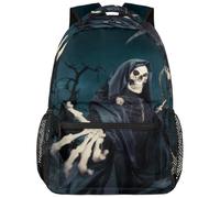 ZSOSIXDEAL Sac à dos décontracté pour ordinateur portable avec imprimé caméléon, sac à dos, cartable universitaire pour enfants, garçons, filles, adolescents, adultes, voyages, Crâne de faucheuse, L