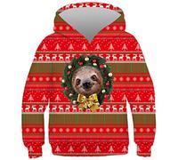 ZSOSIXDEAL Sweat à capuche de Noël à manches longues pour garçons et filles, Paresseux avec Noël, XL