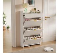 ZSSWSS Armoire à chaussures étroite de 133 cm avec 3 tiroirs à rabat et 1 tiroir, en bois blanc, meuble à chaussures étroit avec étagère réglable pour l'entrée, le couloir, le salon