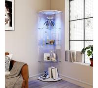 ZSSWSS Vitrine en verre avec LED - Vitrine d'exposition avec 4 étagères en verre - Vitrine moderne pour salon avec 1 portes et serrure - Vitrine pour collectionneurs - Blanc + pentagonale