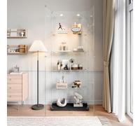 ZSSWSS Vitrine en verre avec LED, vitrine d'exposition avec 5 étagères en verre, vitrine de salon moderne avec 2 portes et serrure, présentoir de collection (noir, 5 Etagen 2 Tür+LED-A)