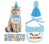 ZSSZD 3 Pièces Ensemble Chapeau, Écharpe d'anniversaire, Gâteau Décoration Plugin pour Petit Chien & Chat, Costume Chat, Ensemble Décoration Fête, Bandana Joyeux Anniversaire pour Animal