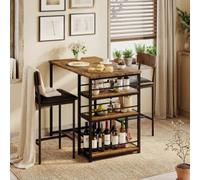 Zstar 3-Piece Bar Table Set for 2, Kitchen Table with Storage, Retro Brown