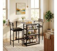 Zstar 3-Piece Bar Table Set for 2, Kitchen Table with Storage, Retro Grey