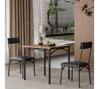 Zstar 3 Piece Dining Table Set for 2, Small Kitchen Table and Chairs Set with PU Padded Chairs, MDF Top & Metal Frame, Space Saving Dining Set for Apartment, Black