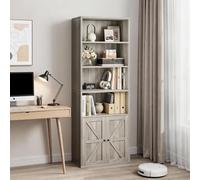 Zstar 4-Tier Farmhouse Bookcase with Barn Doors, Cabinet & Storage Rack