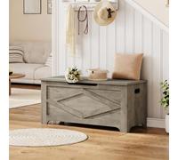 Zstar Banc Coffre Rangement 100 cm Style Ferme Gris | équipé de charnières de sécurité et facile à monter, adapté pour entrée, chambre, salon et chambre d’enfant