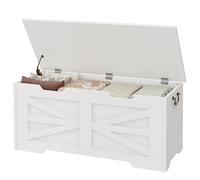 Zstar Banc de rangement blanc, coffre organisateur 100 cm avec couvercle | Couvercle de sécurité fixe à n'importe quel angle, grand espace intérieur, idéal pour le salon, l'entrée et la chambre