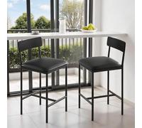 Zstar Bar Stools Set of 2 with Footrest, PU Leather Seats, Black