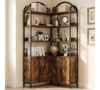 Zstar Bibliothèque d'angle 80 x 80 x 190 cm Vintage, avec Portes | 4 Étagères | Arceaux Métalliques | Portes Sans Poignée | Rangement Mixte | Coin Lecture Et Bureau