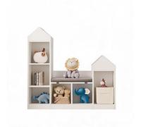 Zstar Bibliothèque multifonction pour enfant en bois, 6 compartiments ouverts avec banc de lecture et 7 tiroirs à roulettes, organisateur de rangement pour livres et jouets, coin lecture pratique adap