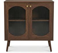 Zstar Buffet design rétro - Armoire de rangement avec 2 portes vitrées, étagère réglable, pieds métal - Pour salle à manger, salon, cuisine, entrée - Finition noyer
