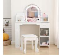 Zstar Coiffeuse Enfant Blanche LED avec Chaise Bois | table de maquillage dotée d’une étagère à livres, tiroir et rangements ouverts, idéale pour la chambre et la salle de jeux.