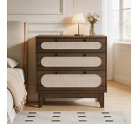 Zstar Commode 3 tiroirs rotin Style Boho Bois foncé | meuble de rangement polyvalent, kit anti-basculement fourni, idéal pour chambre, entrée, salon et divers espaces intérieurs