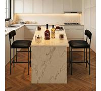 Zstar Counter Height Bar Stools Set of 2, Upholstered PU Leather Kitchen Island Chairs with MDF Backrest, Soft Cushioned Bar Stools with Steel Frame, Brown