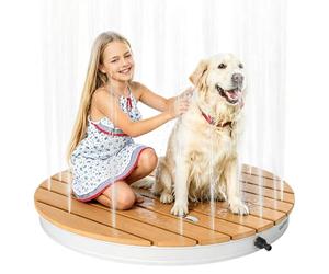 Zstar Douche de Piscine en WPC Douche d'Extérieur pour Sauna et Spa, Douche de Sol Ronde avec Pédale, Base Antidérapante et Durable, Aspect Bois