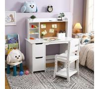 Zstar Ensemble Bureau et Chaise pour Enfants - avec bibliothèque, Tableau d'affichage et rangements - Idéal pour Filles et garçons de 3 à 8 Ans - Parfait pour l'étude ou l'écriture - Couleur : Blanc
