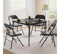 Zstar Ensemble Compact Pliant 5 pièces - Table carrée Pliable Similicuir Noir et 4 chaises métal - Gain de Place, Parfait Salon, Salle à Manger, Bureau, Camping - Couleur : as Show
