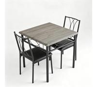 Zstar Ensemble Salle à Manger Compact 3 pièces pour 2 Personnes - Table carrée Bois et métal - 2 chaises rembourrées Confortables - Idéal Petits espaces, Appartements, Style Rustique Gris - Couleur
