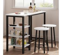 Zstar Ensemble Table de Bar 3 pièces Plateau Noir | 3 étagères, table haute et 2 tabourets, mobilier gain-de-place idéal pour cuisine et petit appartement, finition noire