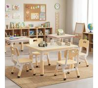 Zstar Ensemble Table et 4 chaises Enfants - Hauteur réglable, Plateau Effet Bois Facile à Nettoyer, Assise Ergonomique antidérapante, idéal Chambre/Salle de Jeux/Maternelle - Couleur Bois, Plateau