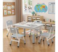 Zstar Ensemble Table et 4 chaises Enfants - Réglable et Ergonomique, Plateau effaçable whiteboard, sécurité et Facile à Nettoyer, idéal Maternelle/Chambre/Salle de Jeux - Gris Clair, Plateau Blanc,