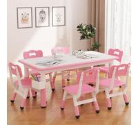 Zstar Ensemble table et 6 chaises enfants - Hauteur réglable, plateau blanc effaçable, coffre de rangement inclus - Pieds antidérapants, idéal maison, crèche, école - Rose, plateau tableau blanc, avec