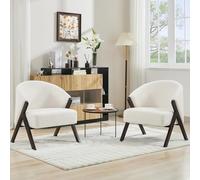 Zstar Fauteuil Mid-Century Fourrure peluchée Beige Noyer | siège confortable au design intemporel, idéal comme meuble d’appoint pour votre salon ou votre chambre