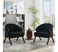 Zstar Fauteuil Mid-Century Fourrure peluchée Noire Noyer | siège confortable au design intemporel, idéal comme meuble d’appoint pour votre salon ou votre chambre