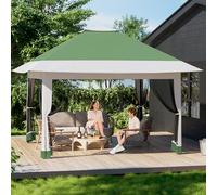 Zstar Gazebo Pliable 12x12 Pieds avec Moustiquaire, Toit Double Aération, Hauteur Réglable, 4 Sacs de Sable + Sac à roulettes - Vert Olive + Gris Heather