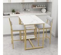 Zstar Gold Marble Bar Table Set for 2 with Velvet Stools & Wine Rack