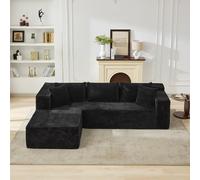 Zstar Grand canapé d’Angle modulable 270 cm - Velours côtelé Noir, Assise Profonde, Mousse mémoire, sans Montage - Style Moderne, idéal Grands espaces - Noir