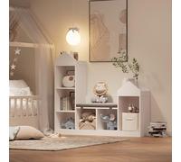 Zstar Meuble bibliothèque enfant multifonction - 6 casiers de rangement, coussin d'assise confortable, banc lecture en bois pour chambre ou salle de jeux - Idéal pour jouets et livres - 121x30x108cm -