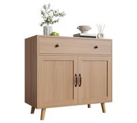 Zstar Meuble TV/Buffet Bas Moderne en Bois avec tiroirs et Portes - Étagères réglables, Dispositif Anti-basculement, Montage Facile - pour Salon/entrée/Cuisine - Coloris Bois Naturel, sans Module