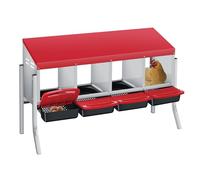 Zstar Pondoir à Poules métal galvanisé 4 Compartiments Roll-Away Rouge