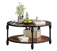 Zstar Round Coffee Table, 2-Tier Fluted Coffee Table with Storage Shelf