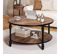 Zstar Round Coffee Table, 2-Tier Fluted Coffee Table with Storage Shelf