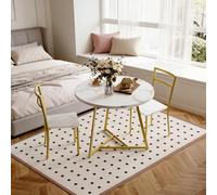 Zstar Round Kitchen Table Set for 2, 3-Piece Dining Table with Upholstered Chairs, White Marble MDF Top with Gold Metal Frame for Small Space, Apartment