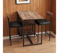 Zstar Rustic Bar Table Set for 2 with Storage Shelf, Wine Rack & Stools