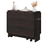 Zstar Table à Manger Pliante Gain de Place - Plateau Rabattable, 2 étagères, 6 roulettes, poignée - Extensible pour 4 Personnes - Noyer foncé - 1200×600×750 mm