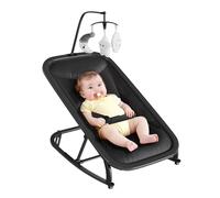 Zstar Transat bébé évolutif 2-en-1 - Balancelle et chaise à bascule 3 positions - Cadre aluminium léger, barre de jeux amovible, sécurité et confort, format compact - Noir - Spécifications : Europe